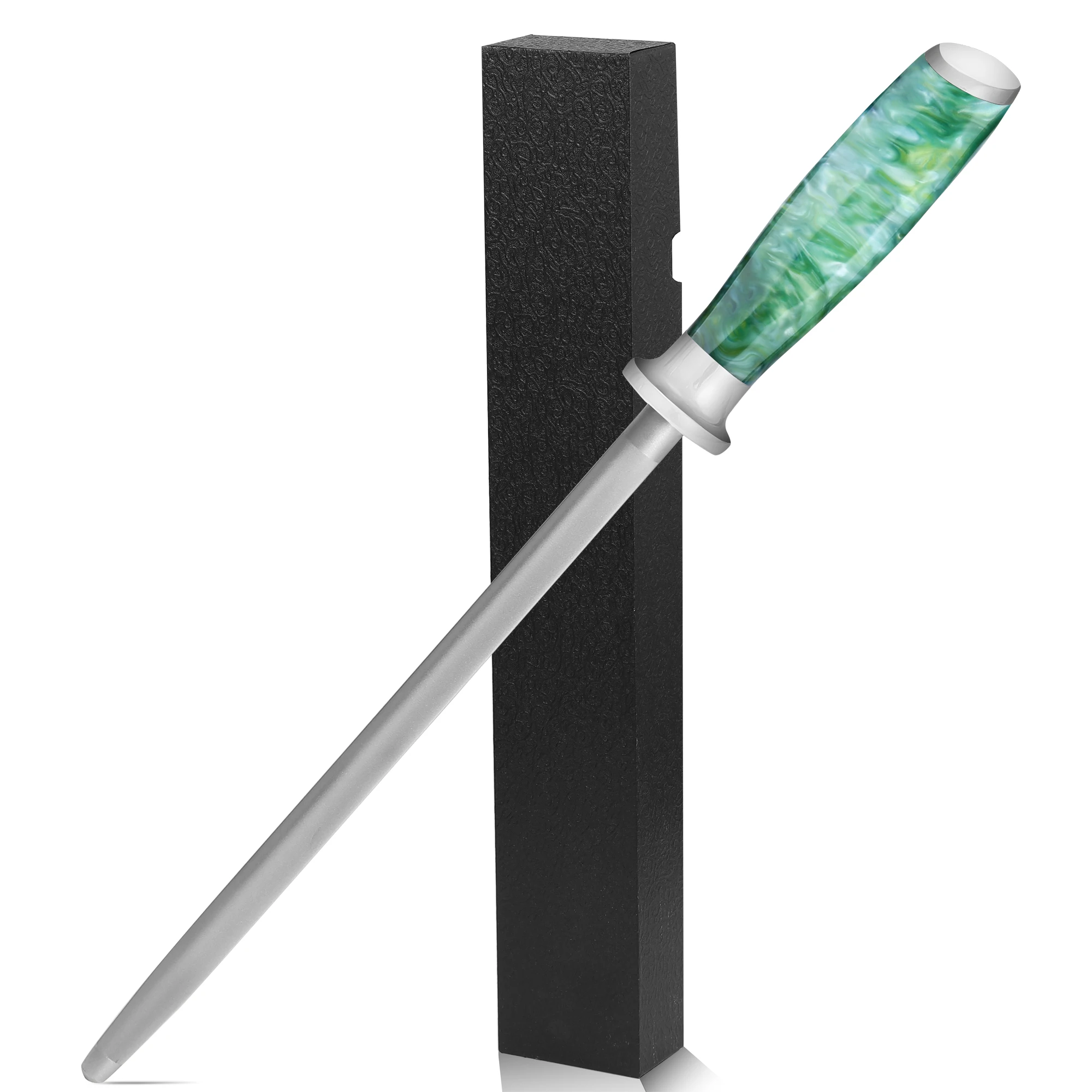 Professional 9 Inch High Carbon  Green Resin Handle  Steel Knife Sharpening Bar