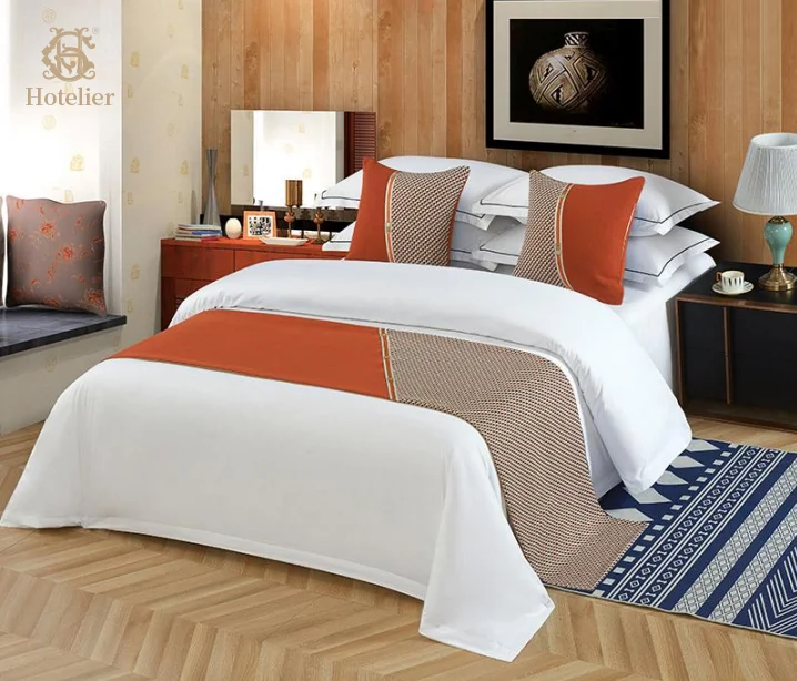 Bed Runner Hotel 5 Star Hotel Bed Scarves  Cushions Cover Set ColorfulCustom Embroidered Printing Logo Twin Full Queen King