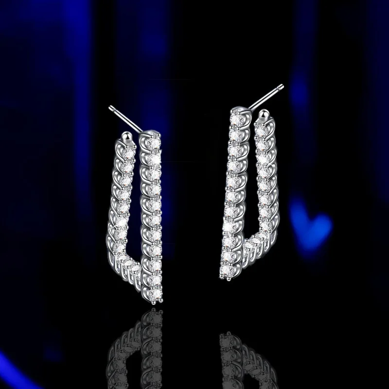 Hip Hop L Shape Elegant S925 Sterling Silver Total 1.84 Carat VVS Iced Cut Moissanite Diamond Hoop Earrings For Women Wedding