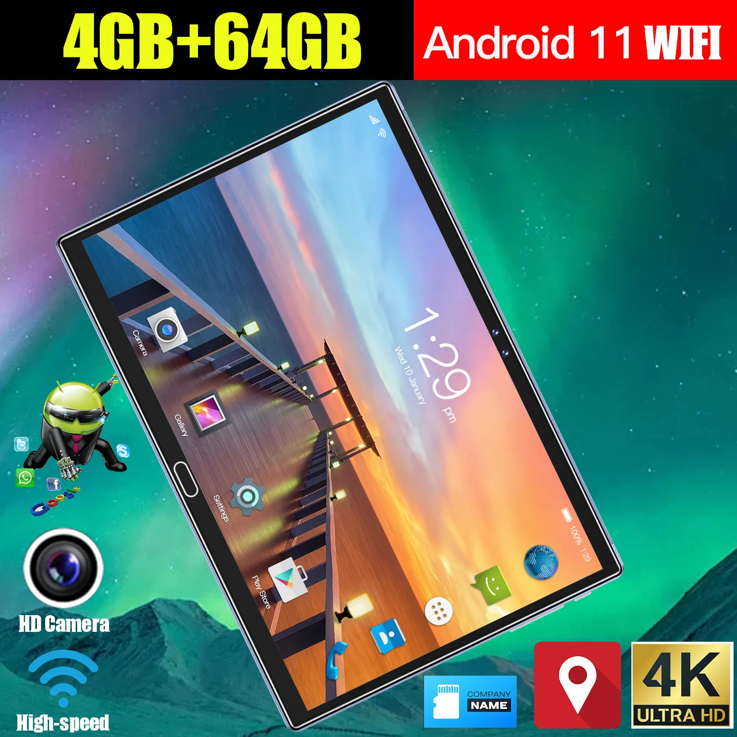 Hot sale Tablets  Android 11.0 Tablet PC 10.1 Inch 4+64GB Wifi  Android tablet PC pad