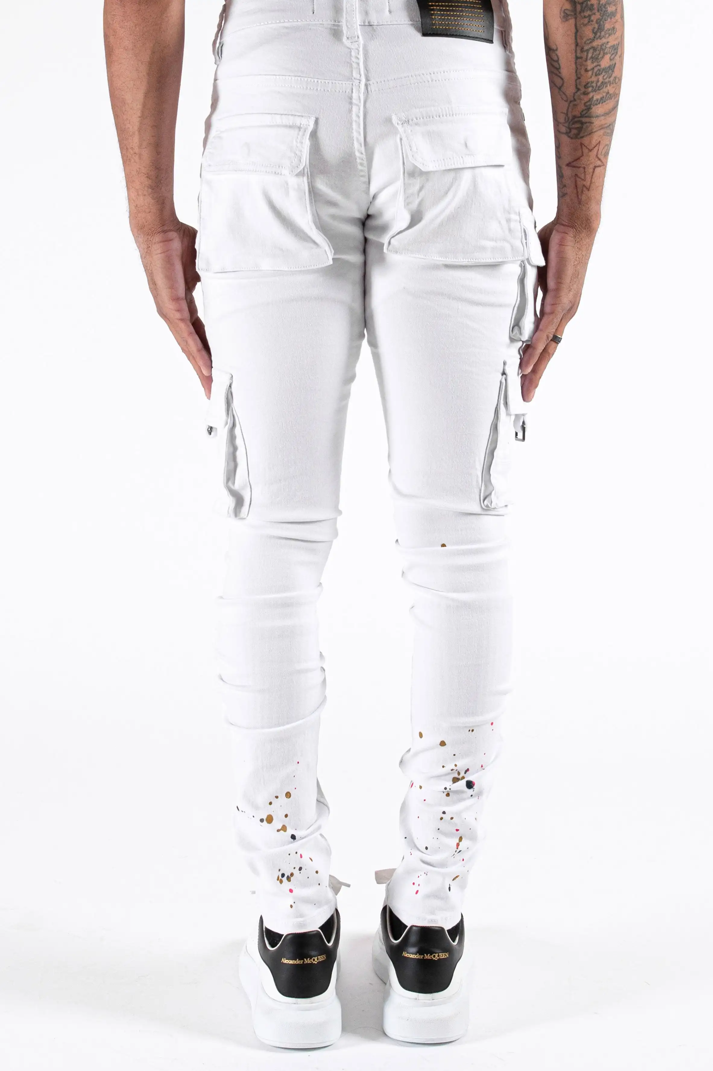 Hot selling plus size mens jeans trousers  elastic white cargo skinny denim pants juniors ripped jeans for men