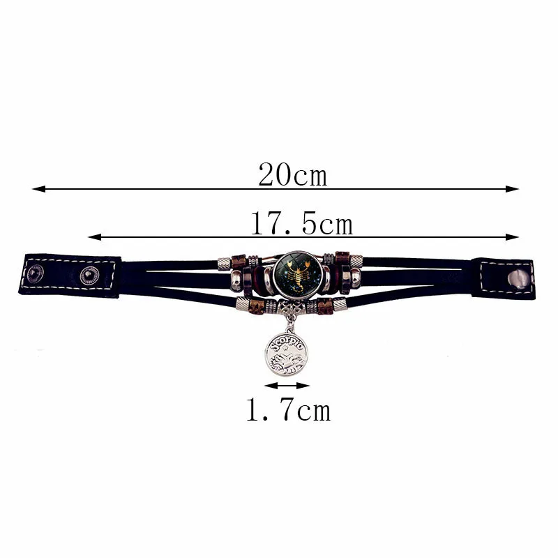 Adjustable Luminous Zodiac Sign Hand Bracelet Classic Punk Leather for Man and Woman Hip-Hop Style with Gift for Male Friends
