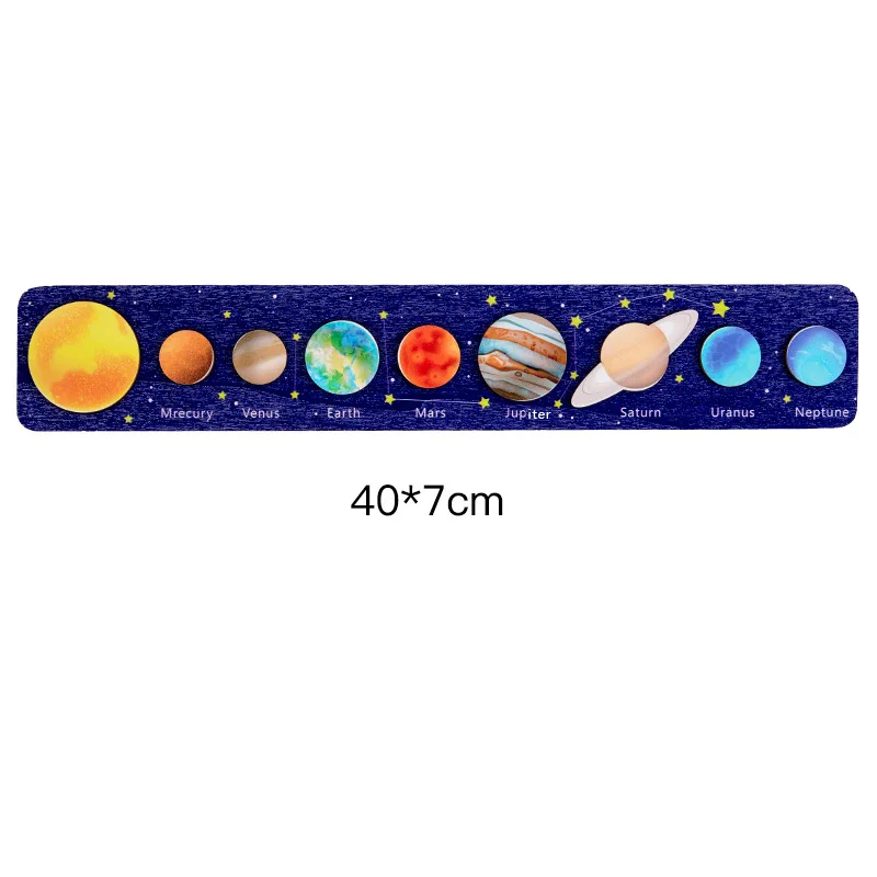 Wooden Educational 8 Planets Puzzle Board Game For Kids Solar System Cognition Learning Toys For Baby