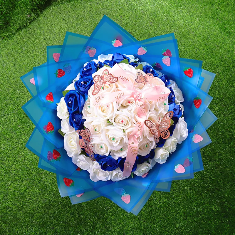 New strawberry design brand packaging floral paper flower waterproof flower wrapping paper