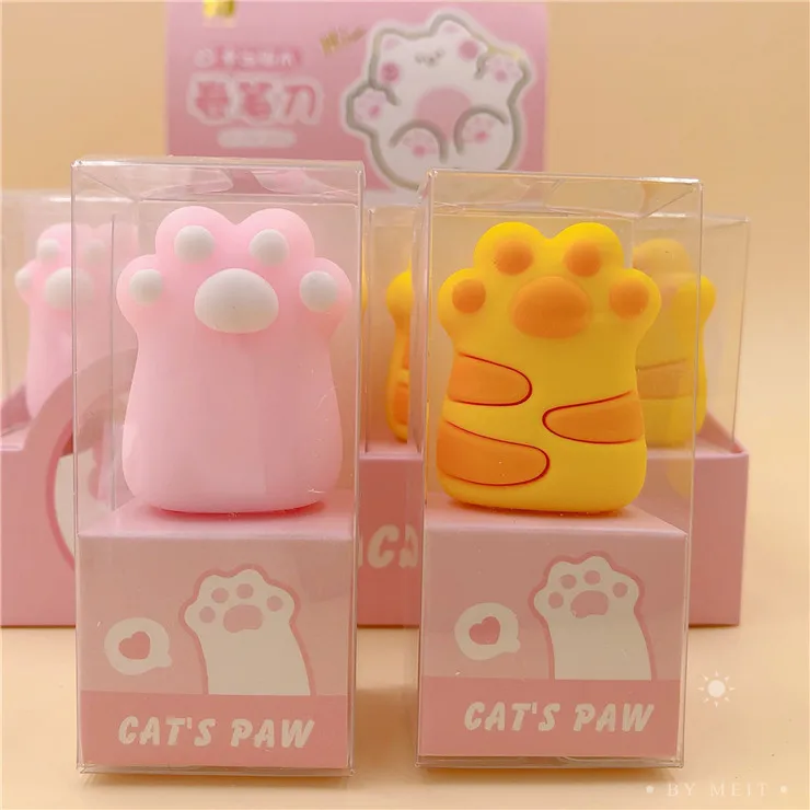High quality Korean style cosmetic school Multi functional cute cat paw shaped silicone rubber pencil sharpener for classroom