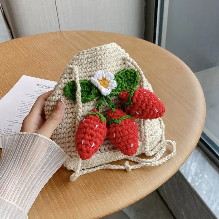 fashion wholesale handmade weave cute handbag crossbody or single shoulder strawberry knitting crochet bag purse for women girl