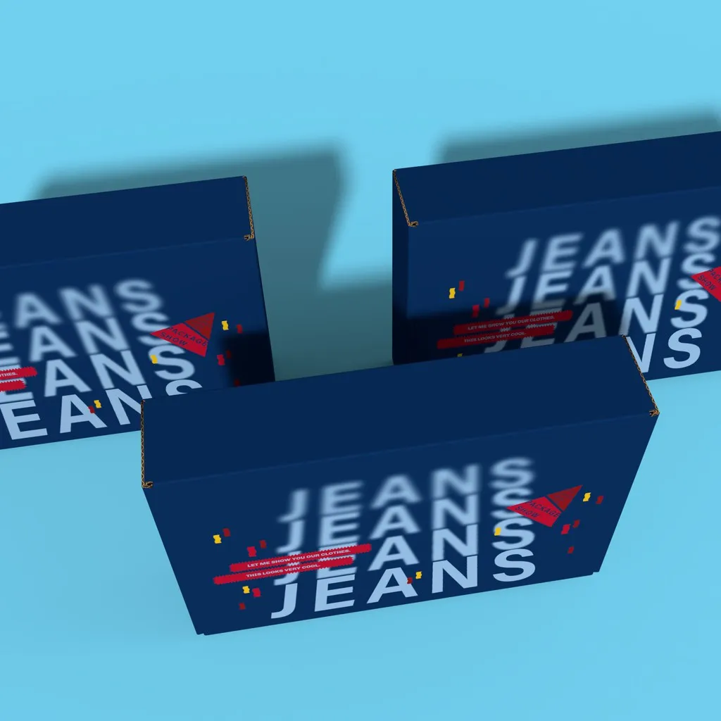 Custom Clothing Fabric Blue Jeans Brand Label Garment Packaging Box Jeans Packaging Box