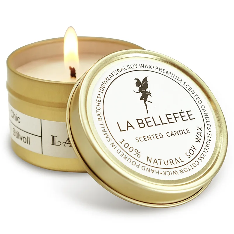 Elegant Soy Wax Aromatherapy Candle in Gold Tin Wedding Souvenir 70g