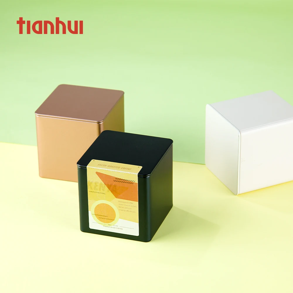 White Metal Cans of Matcha Spices Square Metal Cans Small Tin Box for Matcha Storage Tea Tin