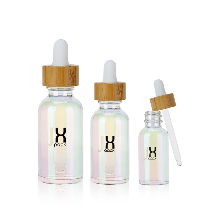 Manufacture colorful serum bottle with bamboo dropper 1oz 2oz 4oz 6oz 8oz glass cosmetic dropper bottle