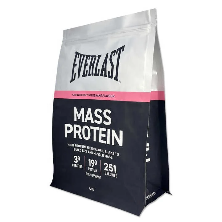 Customized Flat Bottom Pouch Zipper Plastic Package Bag For Whey Protein Powder Bags