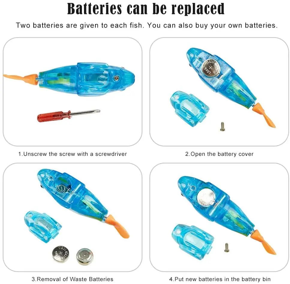 Custom Interactive Robot Fish Toys Cat Dog Activated Swimming in Water with LED Light Swimming Bath Plastic Fish Toy Gift