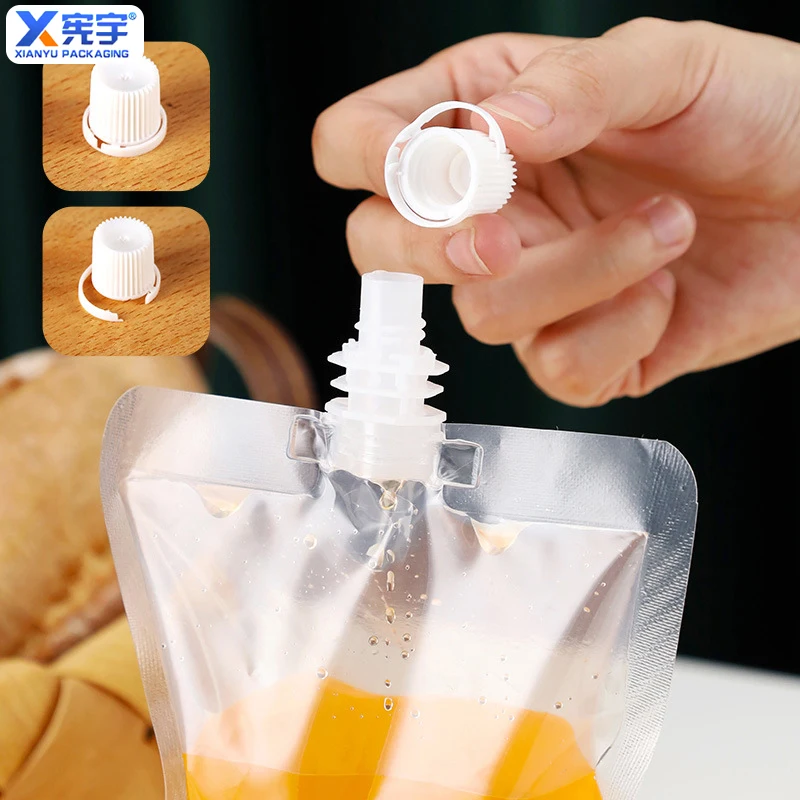 100pcs Clear Plastic Liquid Drink Juice Milk Coffee Stand up Nozzle Pouch Packaging With Spout 250ml 100ml 500ml Free Funnel