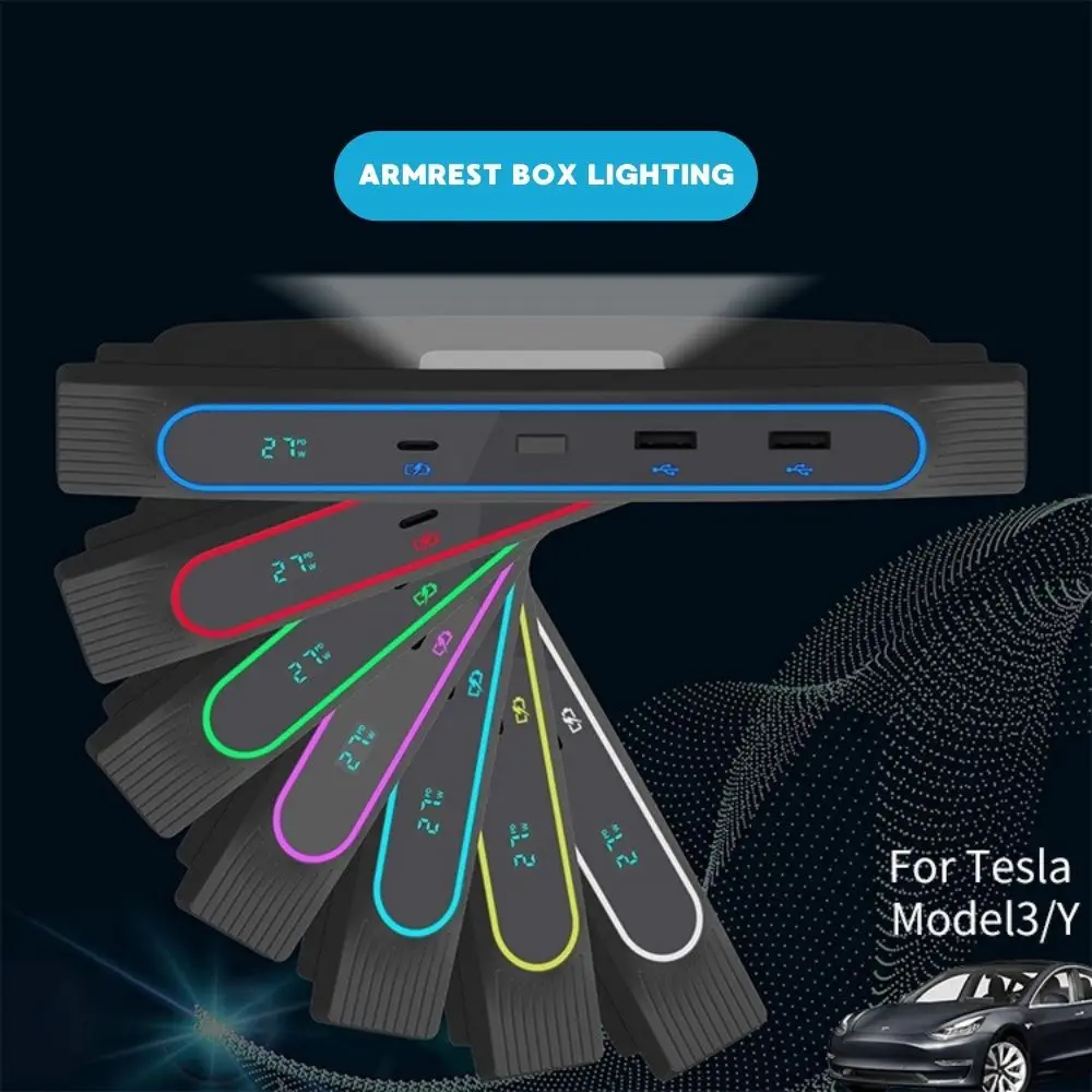 WZAUTO Hot Sale With Display Colorful Atmosphere Lights Fast Charging Central Control Expansion Dock USB Hub For Tesla Model 3/Y