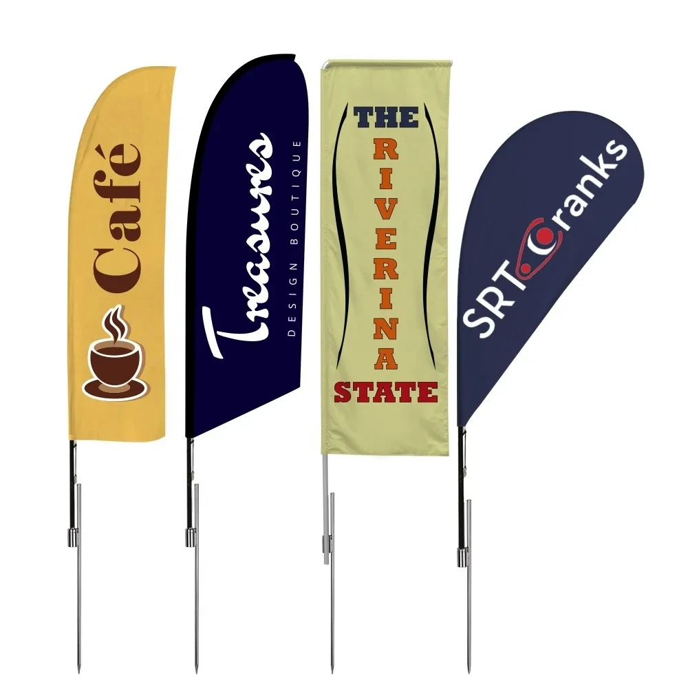 Custom Feather Flag Set  Advertising Beach Flag Banner with Fiberglass Pole Kit and Rotating Ground Spike for Business Promotion