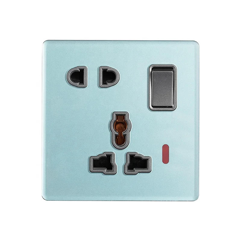 Zhong shan Blue green 5 pin MF switched socked with neon Household glass switch socket