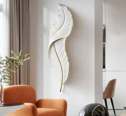Modern Style Decoration Gold Metal Material Living Room Bedroom Corridor Interior Sconce Bracket Led Resin Feather Wall Lamps