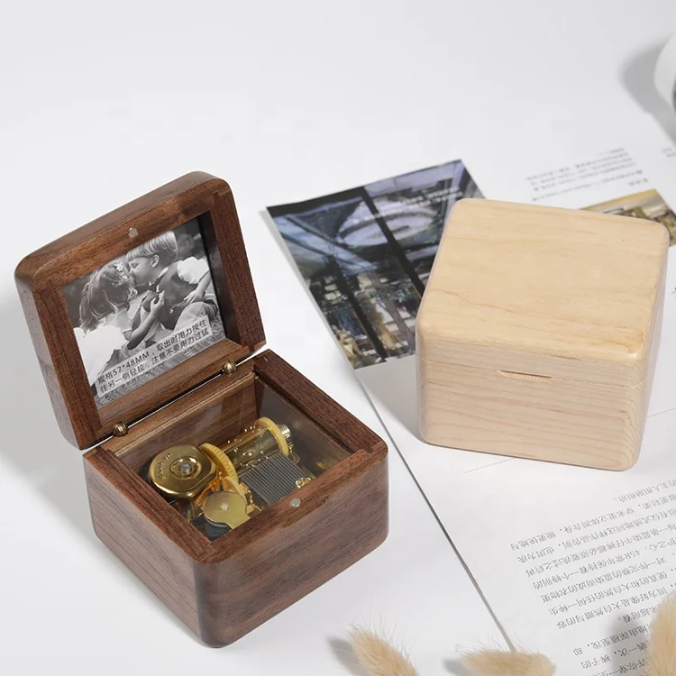 Promotional gift walnut music box photo frame souvenir music box