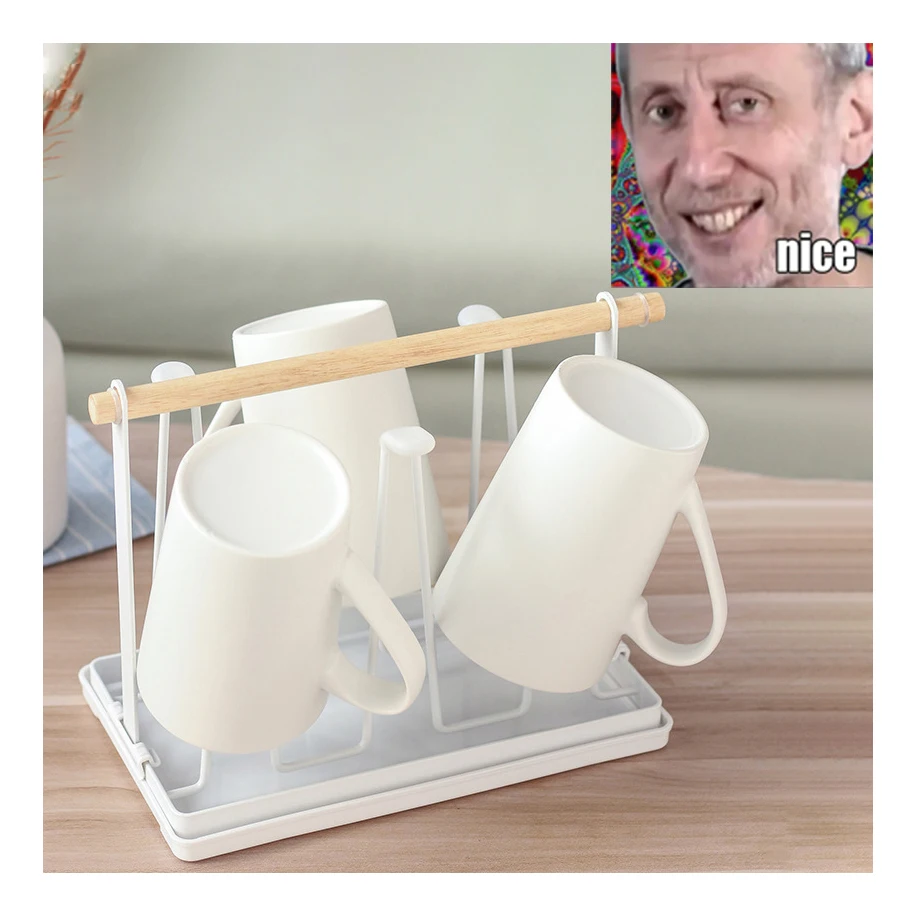 Kitchen Desktop wooden Handle 6 Cup Mug Drying display stand coffee cup holder storage organizer