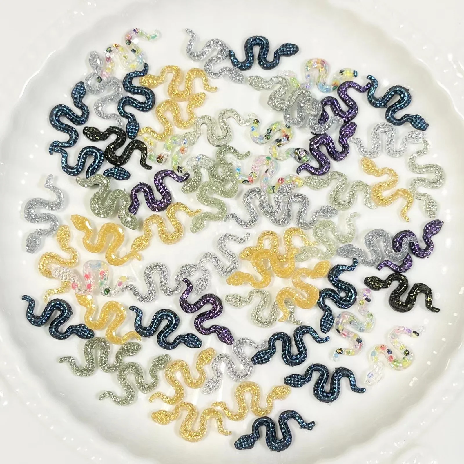 Paso Sico Hot Selling Simulation Halloween Resin Small Colorful Snake Punk Shiny DIY Nail Art Charms for Women Manicure Design