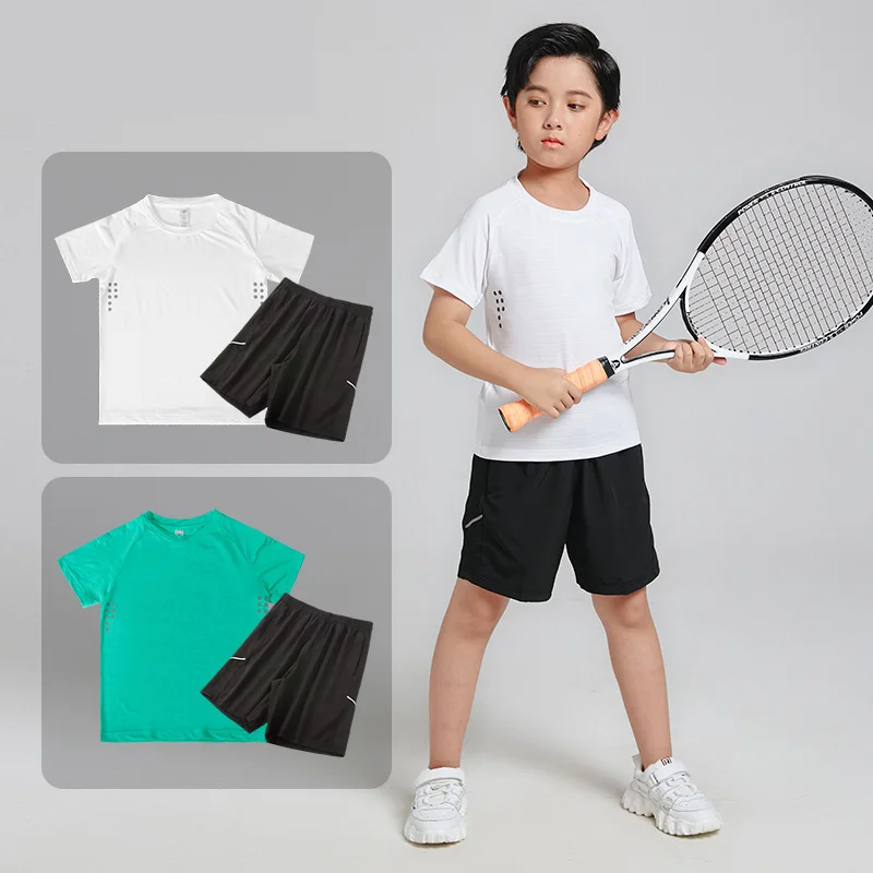 Kids 2 Piece Sets Custom Dry Fit Boys Shirts And Shorts Gym Sport Set Children Summer Clothing