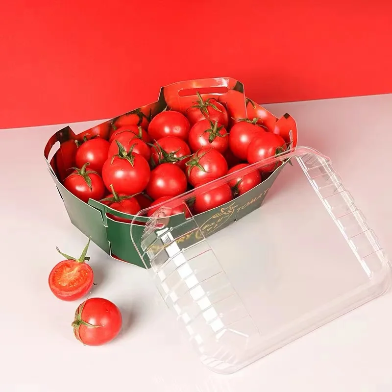 Wholesale Custom Printed Cardboard Fruit Berry Packaging Paper Baskets Tray With Plastic Lid