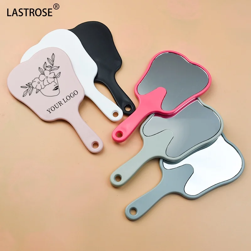 portable ABS Frame Handheld Tooth shape Mirror Multi-Color Handle Mirror private label tooth shape plastic mirror