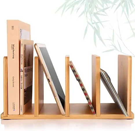 4 Slots Bamboo Wood Desktop File Folder Desk Organizer Bamboo Wooden Countertop Sorter Holder