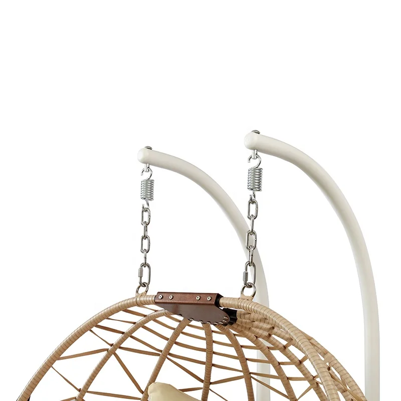 Brown Wicker Beach Furniture Outdoor Porch Patio Garden Double Metal Rattan Swing Hanging Egg Chair with Stand