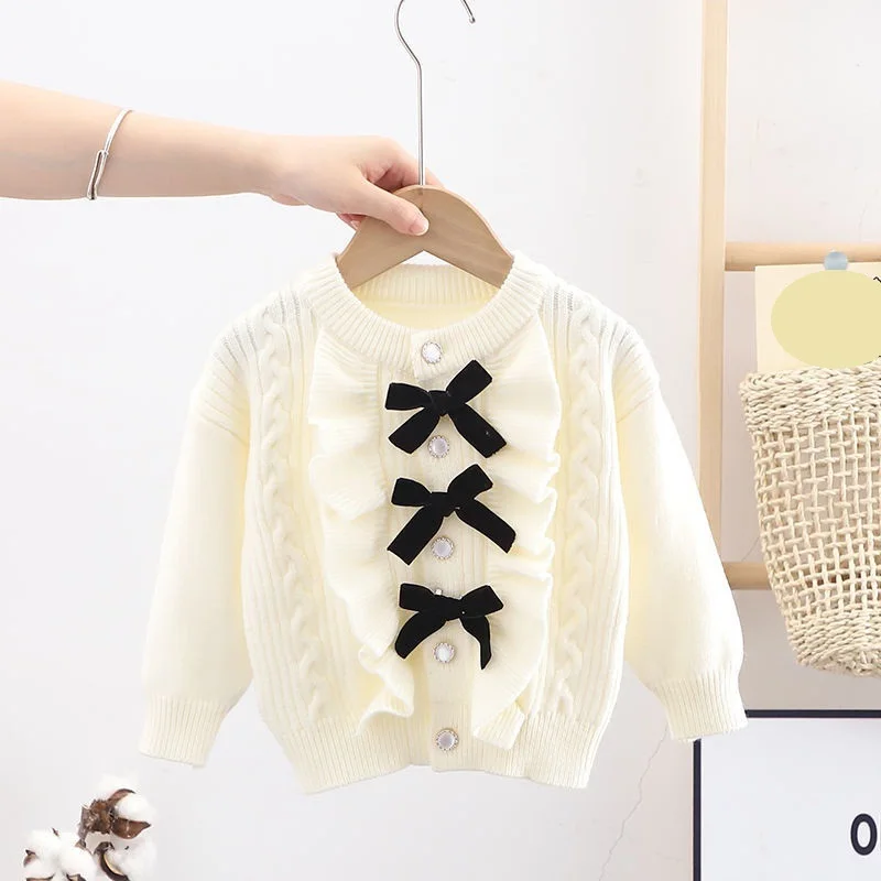 6808 Fashion Children Knitted Sweater Girls Ruffle Button Cardigan Winter Cotton Knitted Cardigan