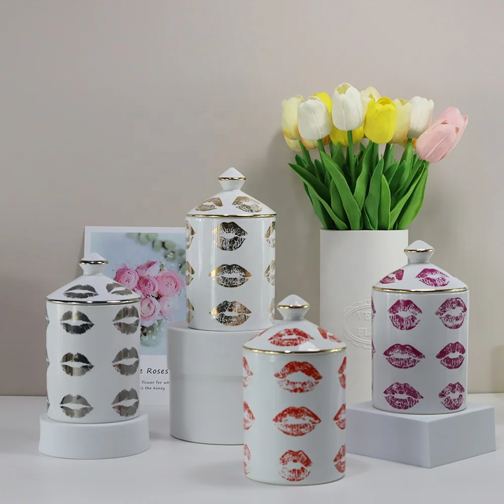 Synwish Oem Handmade Custom Decal Printed Ceramic Candle Containers Jar with Lids Scented Candle and Diffuser Gift Set