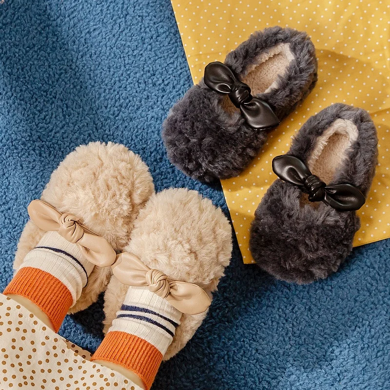2021 Fall Winter Indoor Outdoor Soft Rubber Sole Non Slip Thick Warm Plush Cotton Baby Girl Shoes