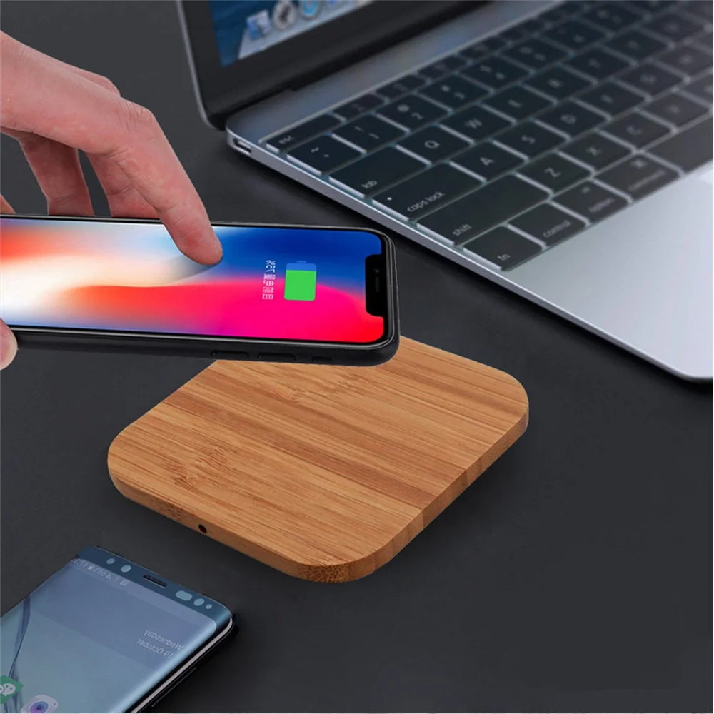 Customized Logo Portable QI Compatible 5W Fast Charge Bamboo Wooden Wireless Phone Charger Pad bamboo fiber charger
