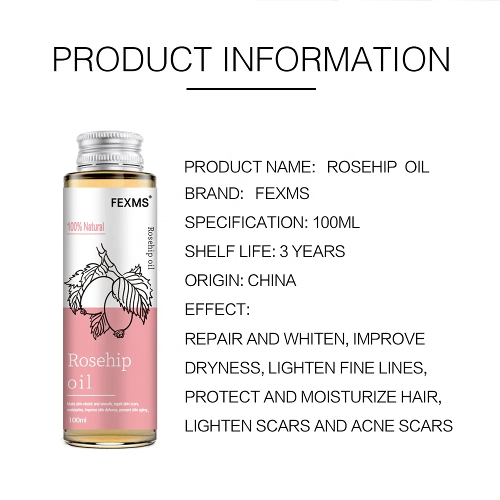 FEXMS Rosehip Oil Private Label Carrier Oil 3 Gift Set OEM Bottle Glass Sweet Beauty Aromatherapy Color Pure