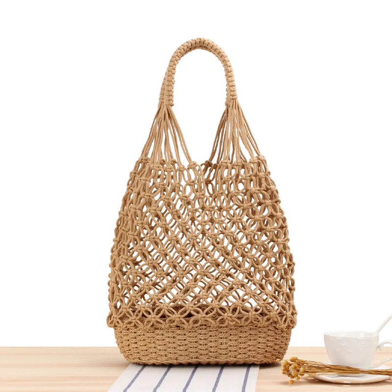 Fashion Popular Women Hand-woven Cotton Crochet Summer Beach Bag Handmade Woven Tote Shoulder Bag