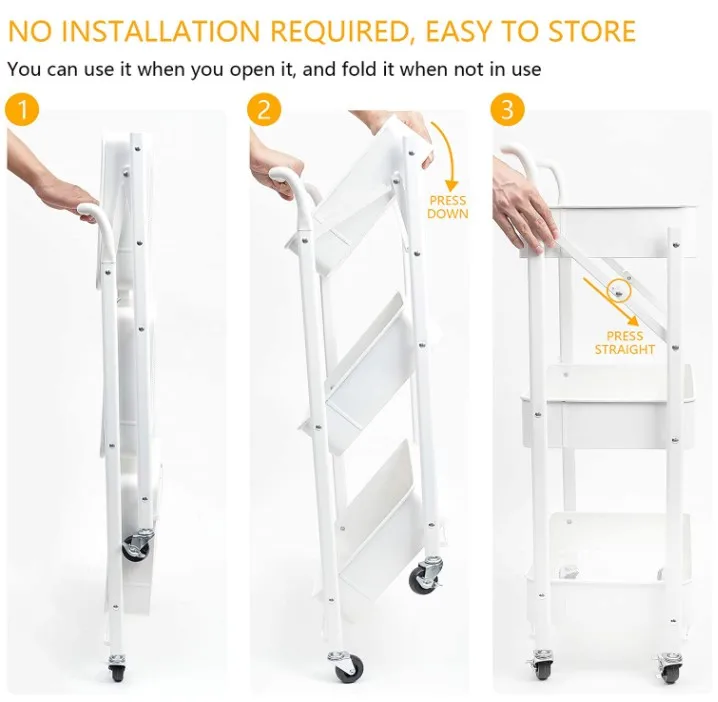 Bathroom Salon Spa Organization Metal Mobile Cart Rolling Serving Storage Standing Shelf foldable Kitchen Trolley.