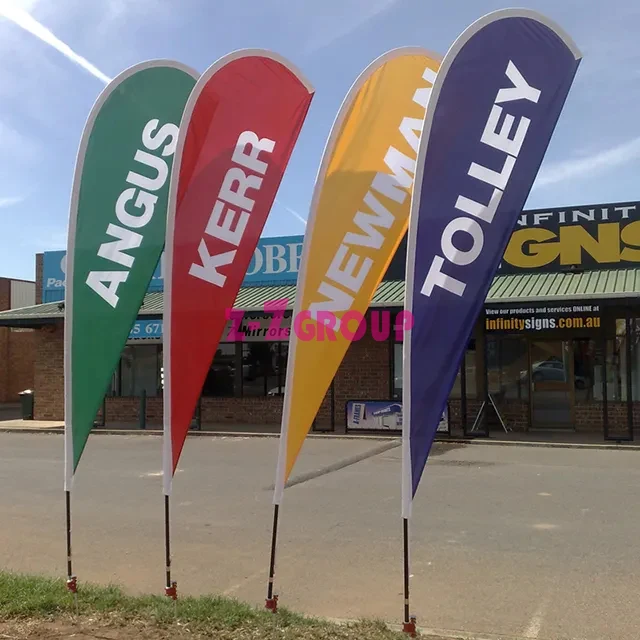 Cheap Portable Aluminum Fabric Knife Shape Flag Outdoor Flying Advertising Waterproof Beach Flag For Display