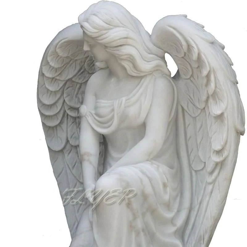 Памятник кладбища Ангела сердце ручная резьба белый мрамор Weeping Angel Headstone надгробие