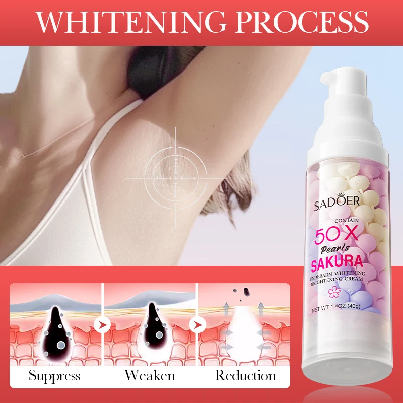 SADOER Wholesale 40g Beauty Cherry Blossom Pearl Lightening Armpit Whitening Cream Underarm Skin Whitening Cream For Dark Skin