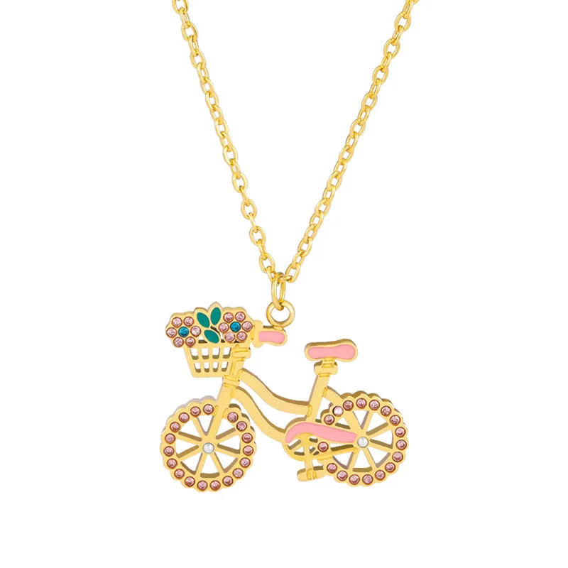 Pendant Necklace Jewelry Fashion Bicycle Charm Waterproof Titanium Steel PVD Coated Necklace New Style Jewelry for Women