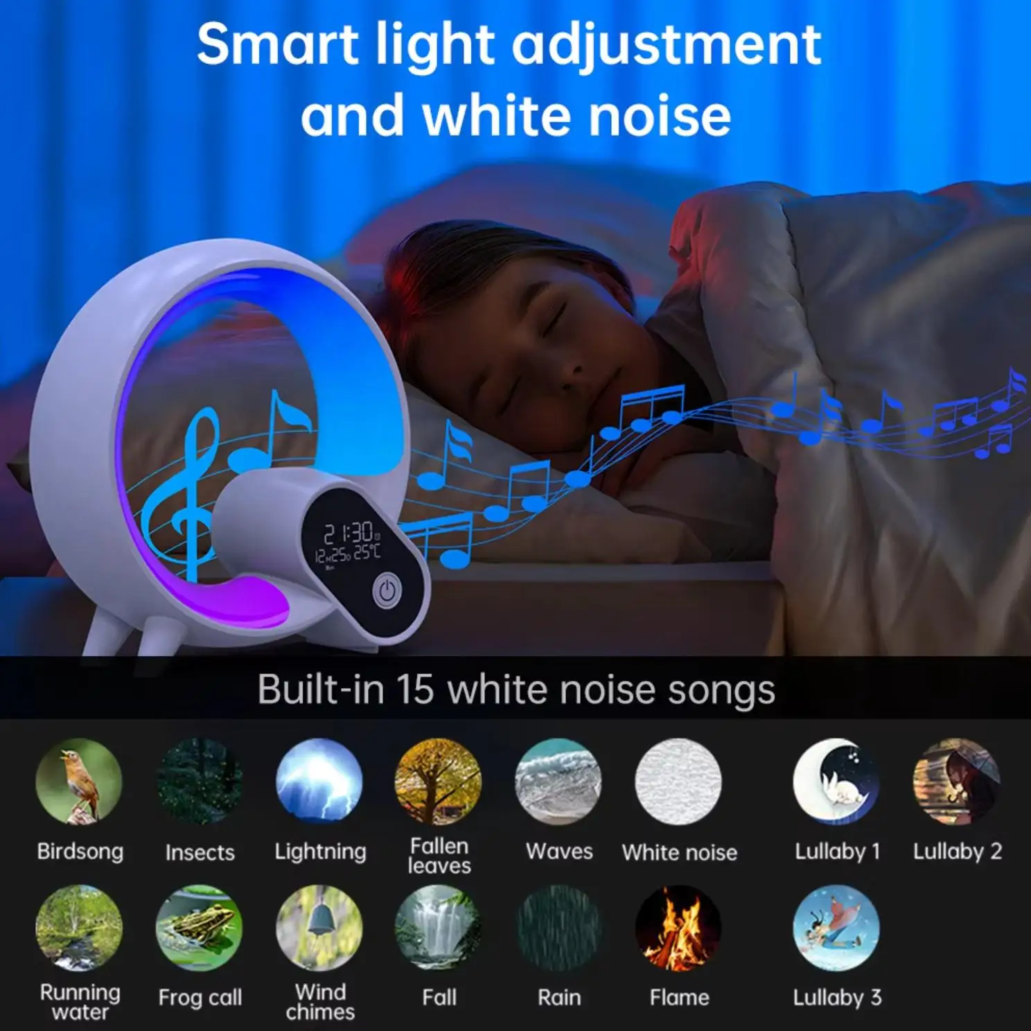 Q Shape Smart Sound Machine With Speakers Sunrise Wake Up Light 0 Brightness To 100 Smart Q Shape Wake Up Light Home Decor