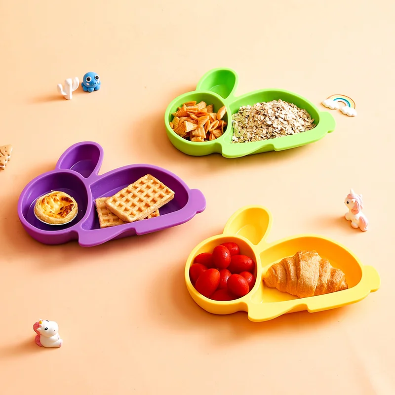 Custom color creative design animal shape home baby silicone divided plates kids cartoon dinner plates for babies