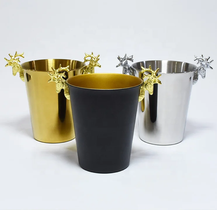 2022 new cross-border stainless steel antler ice bucket KTV hotel cooling beer bucket creative trend conical champagne bucket