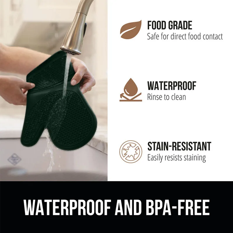 Non-slip Heat Resistant silicone oven glove Heat Resistant Silicone Oven Set Flexible Gloves for kitchen Cooking and BBQ