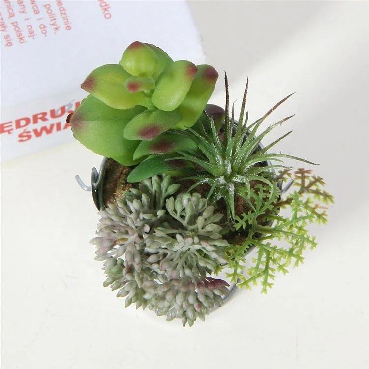 Best selling simple design plastic succulents flower cute pot plants faux mini succulents in tin pot