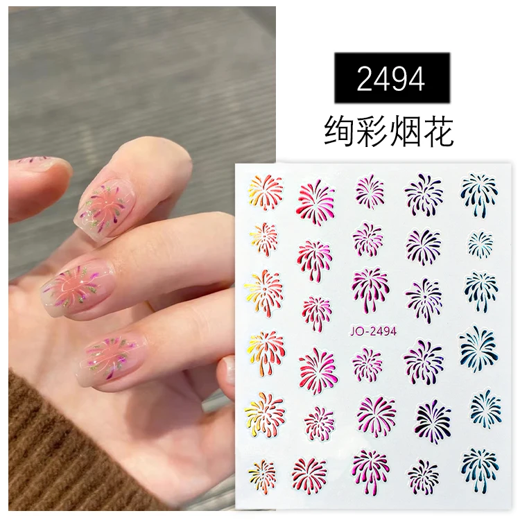 TSZS Colorful Fireworks Nail Art Stickers Shining Laser Gold Silver Nail Decals Self-Adhesive Holographic Fireworks Nail Decals