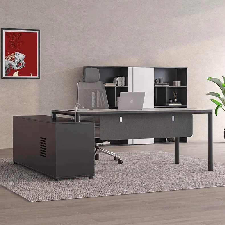 High End Aluminum Dark Gray White Office Furniture Supervisor Office Table Manager With Modesty Panel
