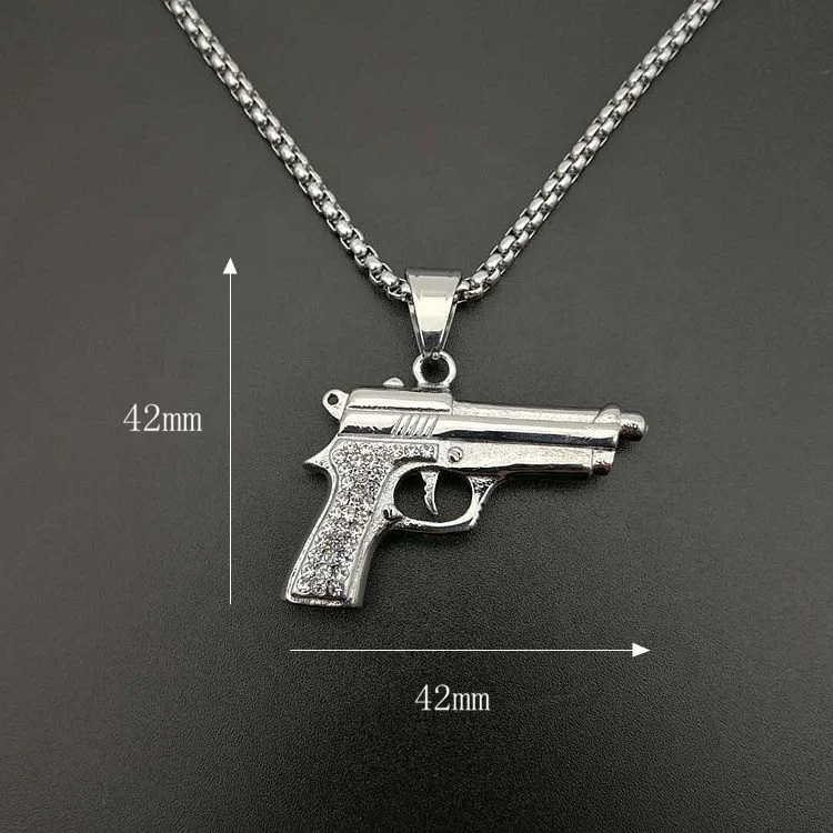 
Wholesale Custom Mini Gun Stainless Steel Jewelry 18K Gold Plated Pendant 