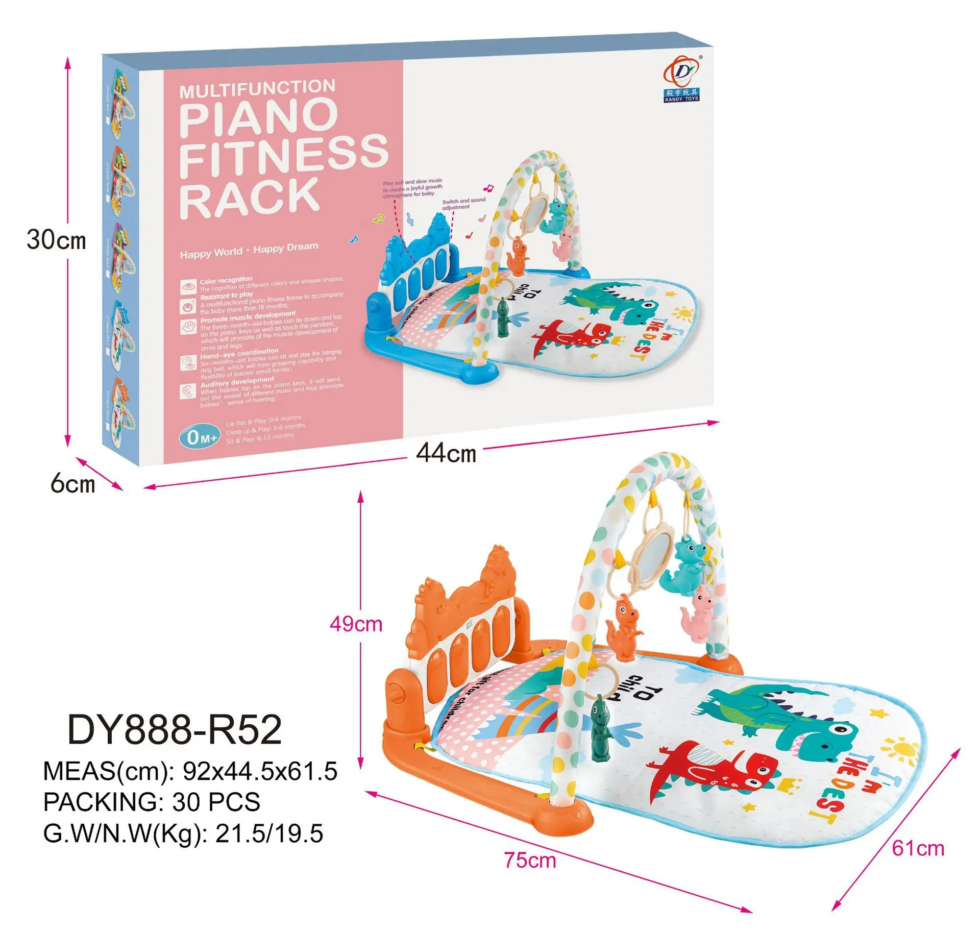 Tummy Time Baby Fitness Gym Musical Piano Keyboard Play Mat for Kids