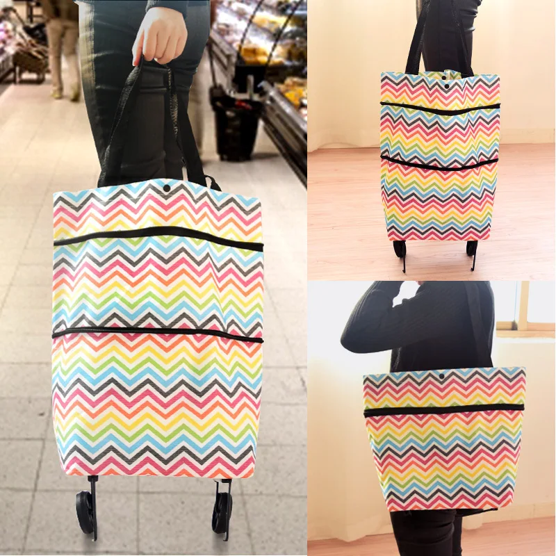 Factory Wholesale Household Fashionable Portable Foldable Shopping Bags Large Capacity Trolley Bag With Wheels